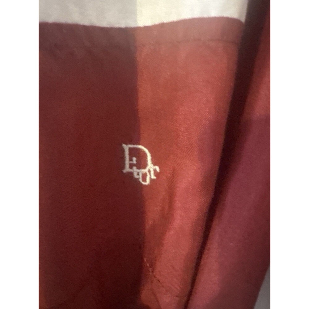 Vintage Christian Dior Monsieur Robe Burgundy Ivory Shawl Collar Belted One Size - Picture 6 of 7